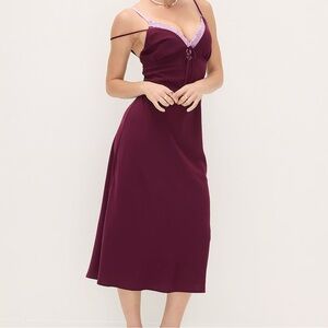 PINK Victoria's Secret "Fall In Love Midi Dress" - Plum Burgundy Slip Dress